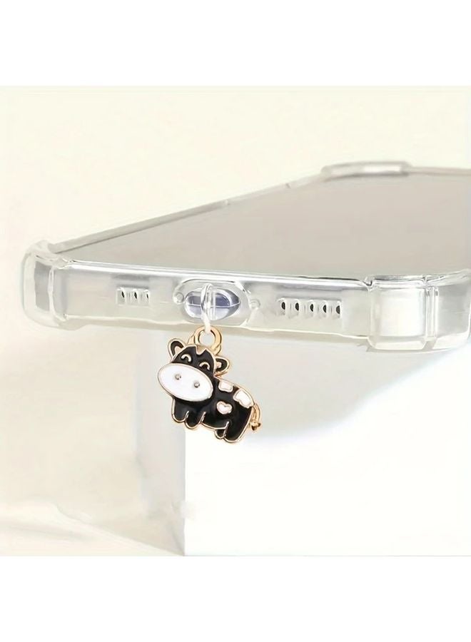 Black Type C Anti Dust Plug Cute Cow Design Aluminum Alloy Universal Phone Accessory - Image 1