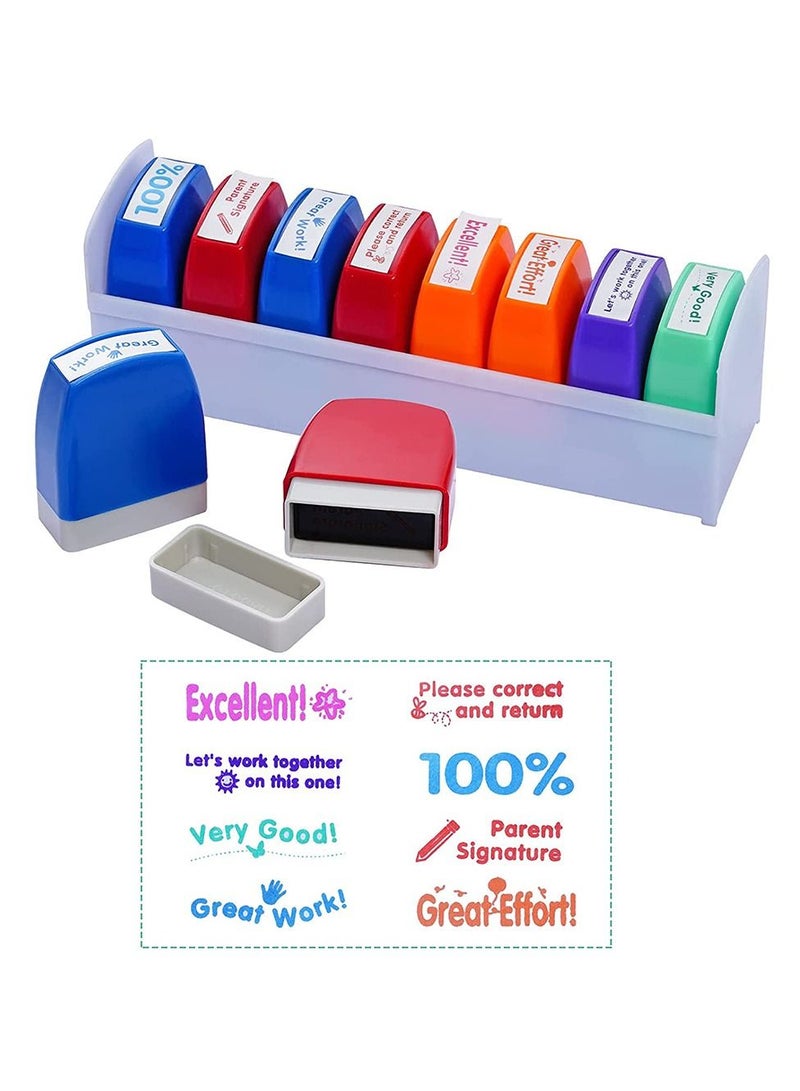 Generic Teacher Stamps Set 8-Piece for Grading Classroom Parent Signature Self-Inking Homework Office Supplies - Image 1