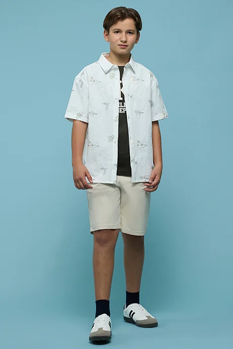 R&B Embroidered Shirt with Classic Collar and Short Sleeves