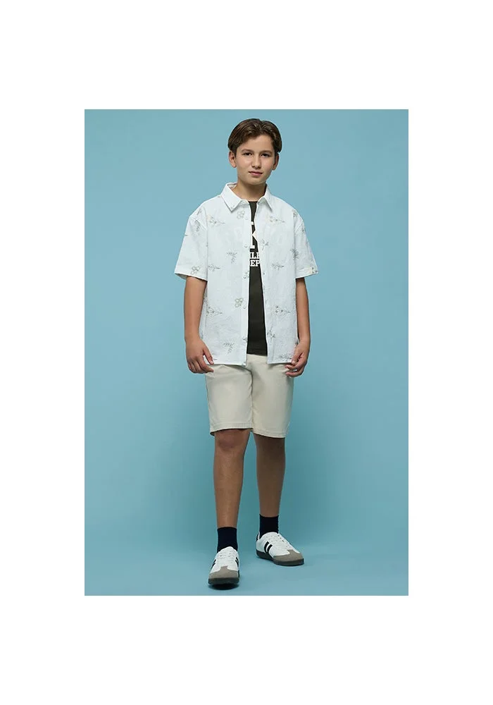 R&b Embroidered Shirt with Classic Collar and Short Sleeves