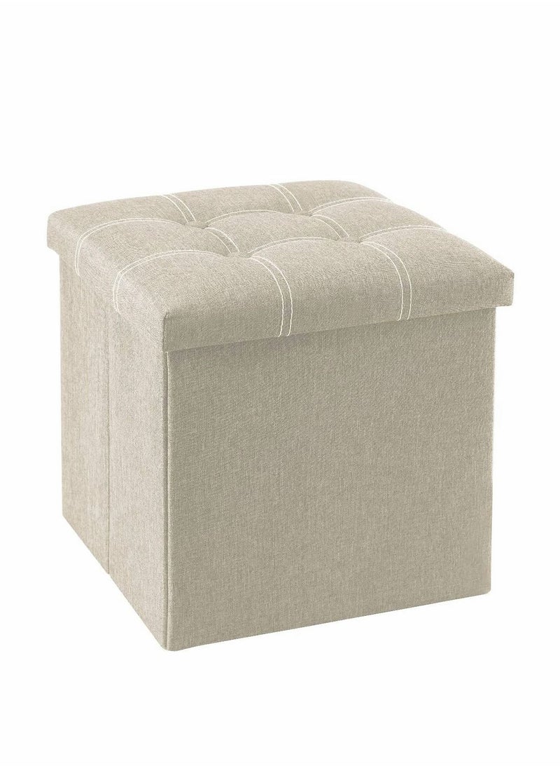 Generic 15 inches Storage Ottoman Cube Foldable Boxes Footrest Step Stool Padded Seat for Dorm Living Room Support 350lbs Line Fabric (Beige)  - Image 1