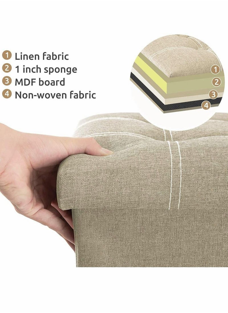 Generic 15 inches Storage Ottoman Cube Foldable Boxes Footrest Step Stool Padded Seat for Dorm Living Room Support 350lbs Line Fabric (Beige)  - Image 3