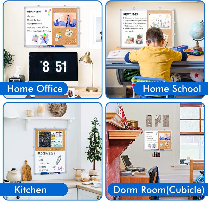 Tripollo Magnetic White Board and Cork Board Combo, 24 X 18 inches Whiteboard Bulletin Combination Board, Wall Mounted Dry Erase Message Board for Home, School and Office - Image 2