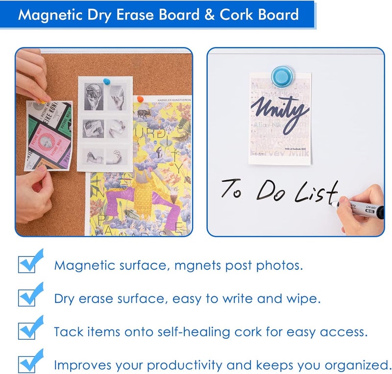 Tripollo Magnetic White Board and Cork Board Combo, 24 X 18 inches Whiteboard Bulletin Combination Board, Wall Mounted Dry Erase Message Board for Home, School and Office - Image 3