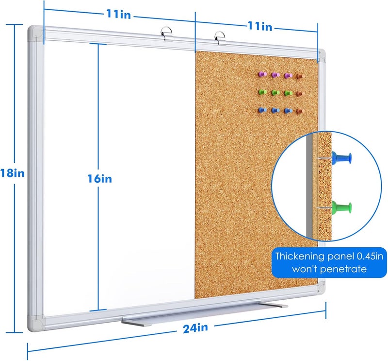 Tripollo Magnetic White Board and Cork Board Combo, 24 X 18 inches Whiteboard Bulletin Combination Board, Wall Mounted Dry Erase Message Board for Home, School and Office - Image 5