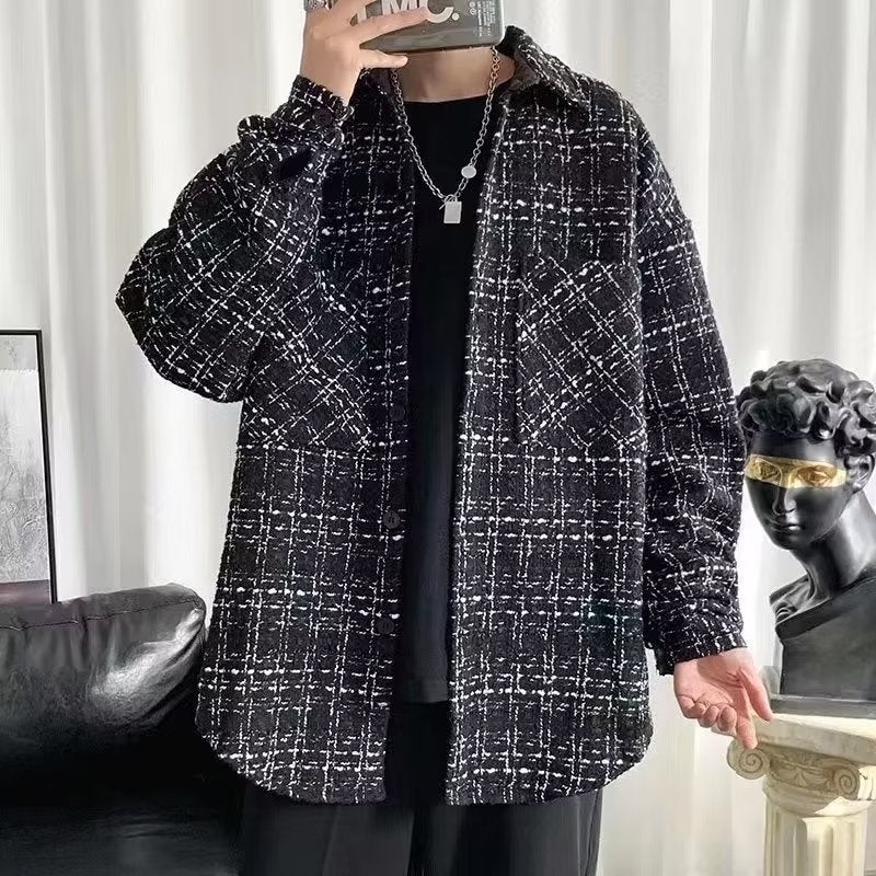 Chic Shirting Jacket Mens Outerwear Autumn Winter Fashionable Couples Coat SY100 Black