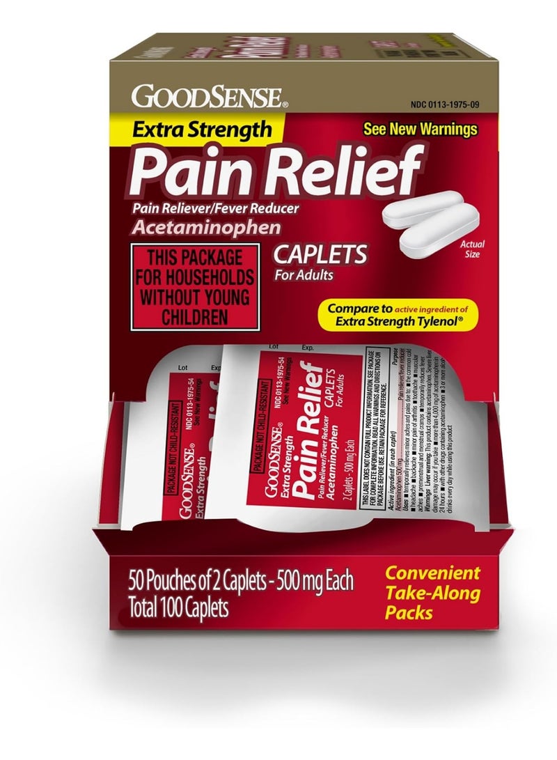 Good Sense Extra Strength Acetaminophen Caplets 500 mg, Pain Reliever and Fever Reducer, Easy Open Cap, 100 Count