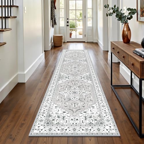 Yamaziot Washable Runner Rug, 2x8 Non-Slip Boho Vintage Hallway Rug with Rubber Backing, Low Pile Faux Wool Distressed Carpet Runner for Bedroom, Kitchen, Laundry, Entrance - Image 1