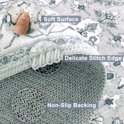 Yamaziot Washable Runner Rug, 2x8 Non-Slip Boho Vintage Hallway Rug with Rubber Backing, Low Pile Faux Wool Distressed Carpet Runner for Bedroom, Kitchen, Laundry, Entrance - Image 3