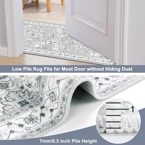 Yamaziot Washable Runner Rug, 2x8 Non-Slip Boho Vintage Hallway Rug with Rubber Backing, Low Pile Faux Wool Distressed Carpet Runner for Bedroom, Kitchen, Laundry, Entrance - Image 5