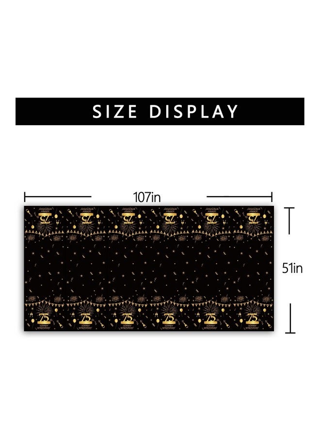 Pandecor Birthday Party Plastic Tablecloth,51'' X 107'' Black And Gold Plastic Table Cover For Birthday Party Decorations (75 Years Old) - Image 3