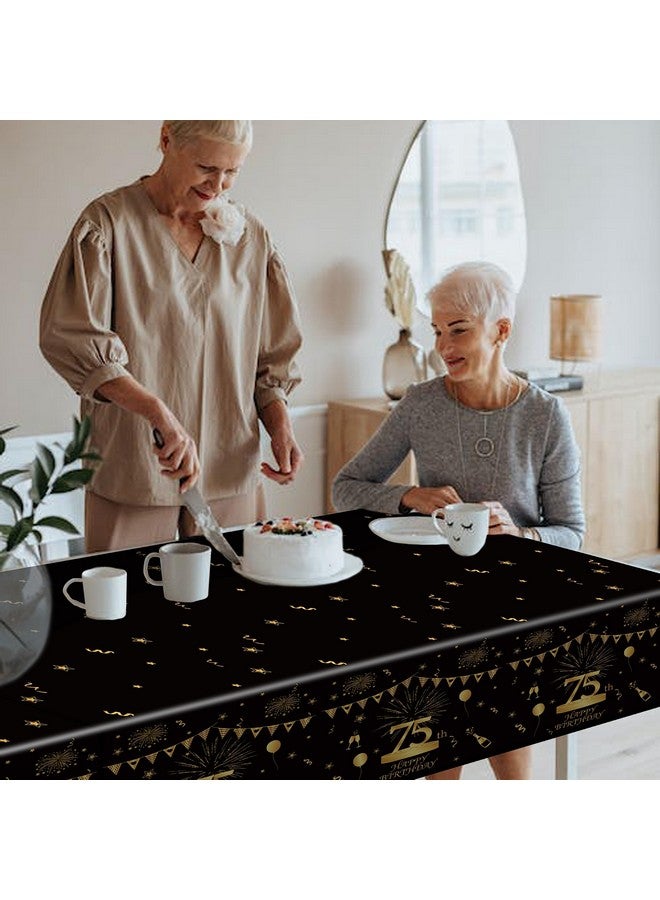 Pandecor Birthday Party Plastic Tablecloth,51'' X 107'' Black And Gold Plastic Table Cover For Birthday Party Decorations (75 Years Old) - Image 4