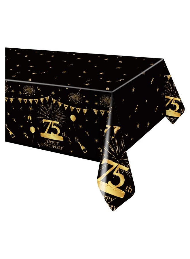 Pandecor Birthday Party Plastic Tablecloth,51'' X 107'' Black And Gold Plastic Table Cover For Birthday Party Decorations (75 Years Old) - Image 1