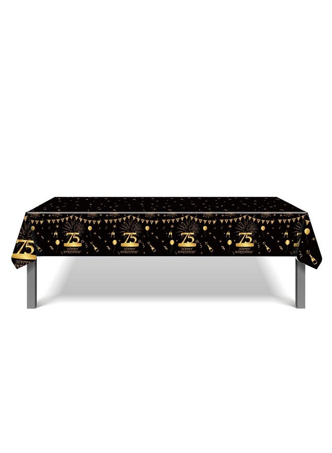 Pandecor Birthday Party Plastic Tablecloth,51'' X 107'' Black And Gold Plastic Table Cover For Birthday Party Decorations (75 Years Old) - Image 2