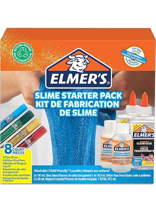 إلمرز مجموعة أدوات إلمر غلو سلايم، غراء شفاف، أقلام غراء لامعة ومحلول سائل سحري لتنشيط السلايم، 8 قطع - Image 1