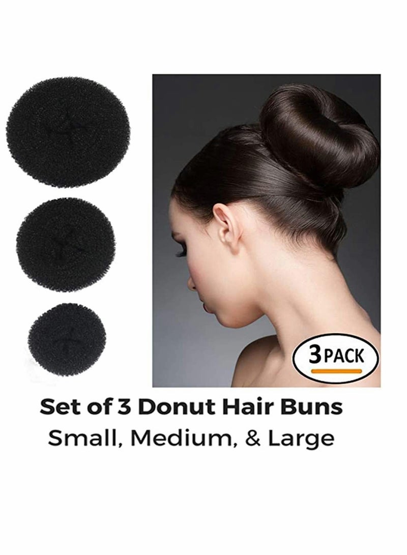 SOLARAE Hair 3 Piece Donut Hair Bun Maker, (1 Small, 1 Medium, 1 Large) Black - Image 4