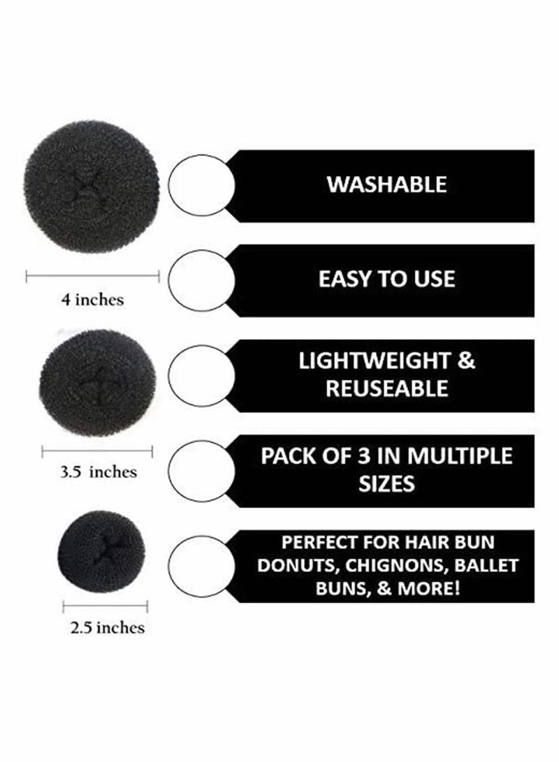SOLARAE Hair 3 Piece Donut Hair Bun Maker, (1 Small, 1 Medium, 1 Large) Black - Image 3