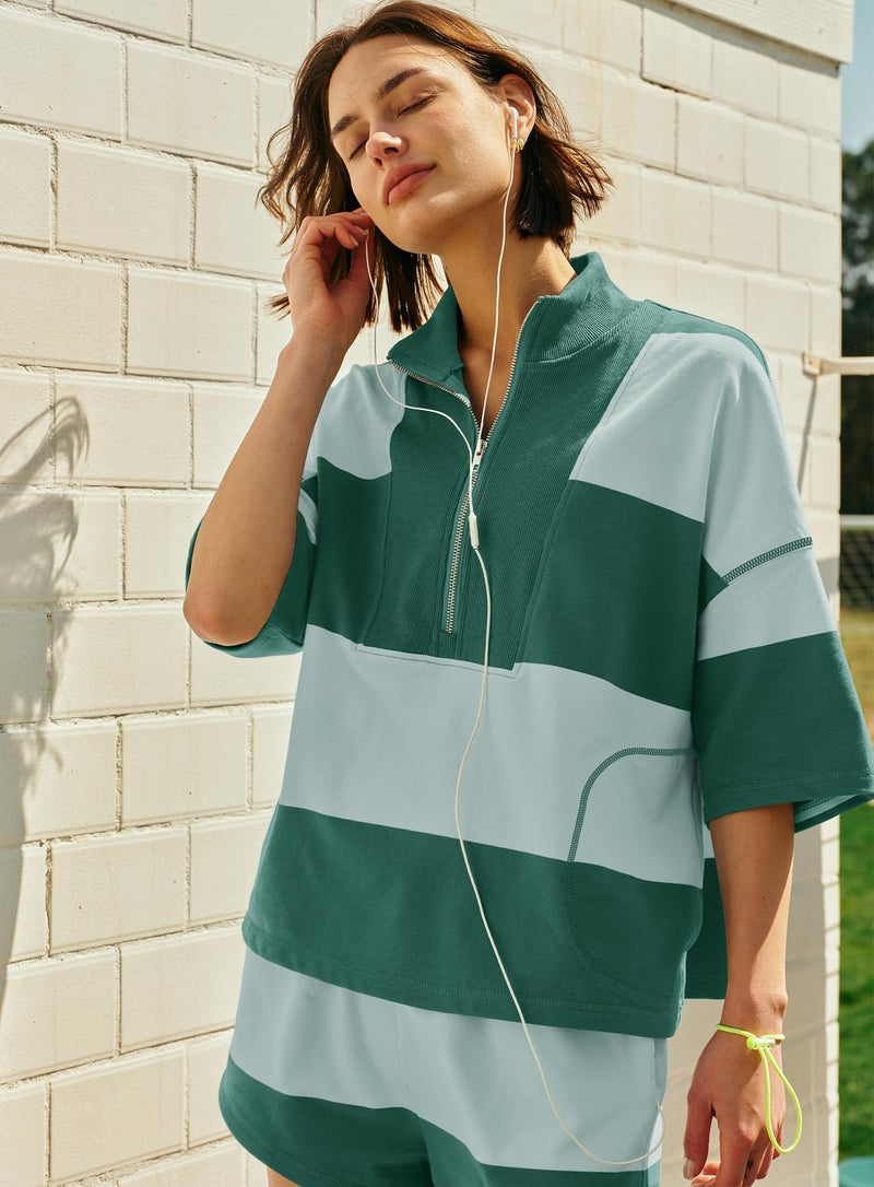 Yanekop Womens 2 Piece Outfits Summer Striped Lounge Set Two Piece Matching Workout Sets Oversized Short Sets Tracksuits(Green Mixed,S) - Image 5