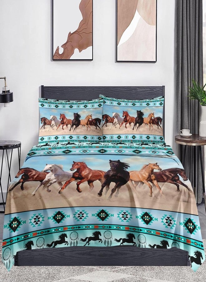 WeCozy Queen Size Bed Sheet Sets with Pillowcases, Horses Desert Animal 4 Pcs Soft Microfiber Bedding for Kids and Adults, Tribal Farm Sunset Run Flat, Fitted Sheet for Bedroom Bed Decor - Image 2