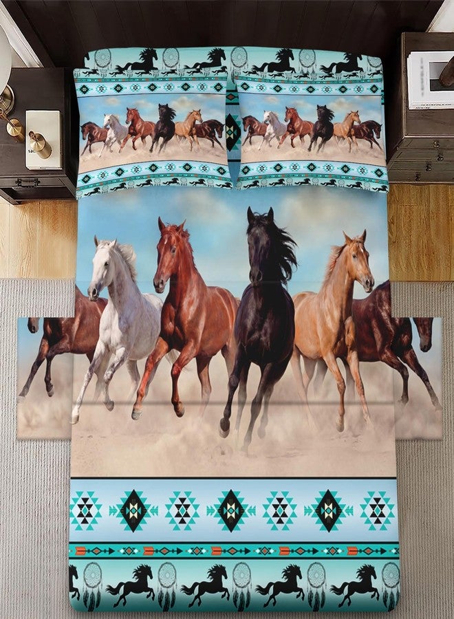 WeCozy Queen Size Bed Sheet Sets with Pillowcases, Horses Desert Animal 4 Pcs Soft Microfiber Bedding for Kids and Adults, Tribal Farm Sunset Run Flat, Fitted Sheet for Bedroom Bed Decor - Image 3