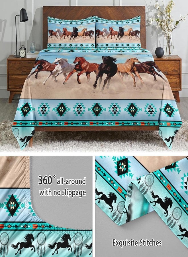 WeCozy Queen Size Bed Sheet Sets with Pillowcases, Horses Desert Animal 4 Pcs Soft Microfiber Bedding for Kids and Adults, Tribal Farm Sunset Run Flat, Fitted Sheet for Bedroom Bed Decor - Image 5