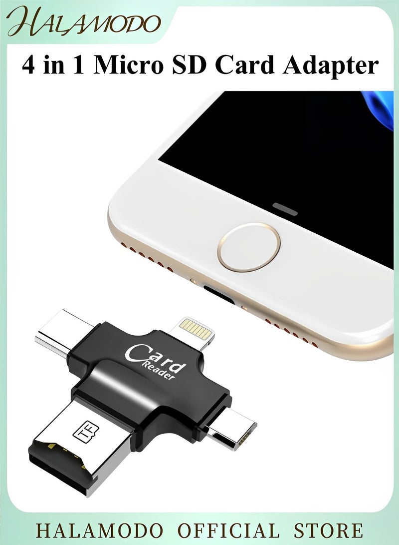 HALAMODO 4 in 1 Card Reader TF Micro SD Card Adapter External Storage Memory with Type C Micro USB USB 3.0 for iPhone iPad Android Mac PC - Image 1