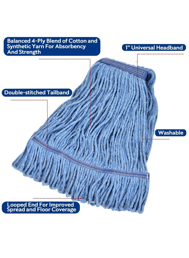 3pcs Blue Cotton String Mop Head Replacement - Heavy Duty Flat Weave Refill for Wet Commercial and Household Floor Cleaning - Image 3
