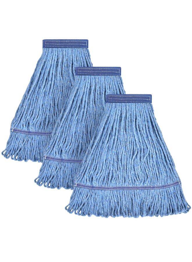 3pcs Blue Cotton String Mop Head Replacement - Heavy Duty Flat Weave Refill for Wet Commercial and Household Floor Cleaning - Image 1