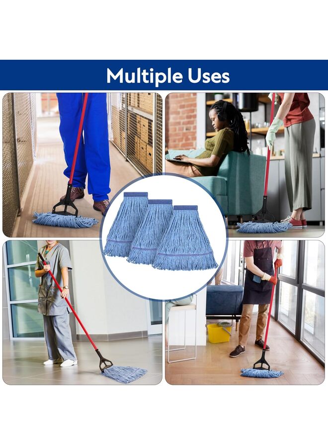 3pcs Blue Cotton String Mop Head Replacement - Heavy Duty Flat Weave Refill for Wet Commercial and Household Floor Cleaning - Image 5