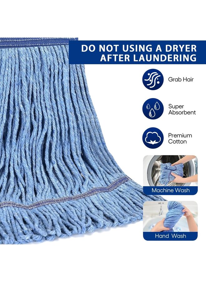 3pcs Blue Cotton String Mop Head Replacement - Heavy Duty Flat Weave Refill for Wet Commercial and Household Floor Cleaning - Image 2