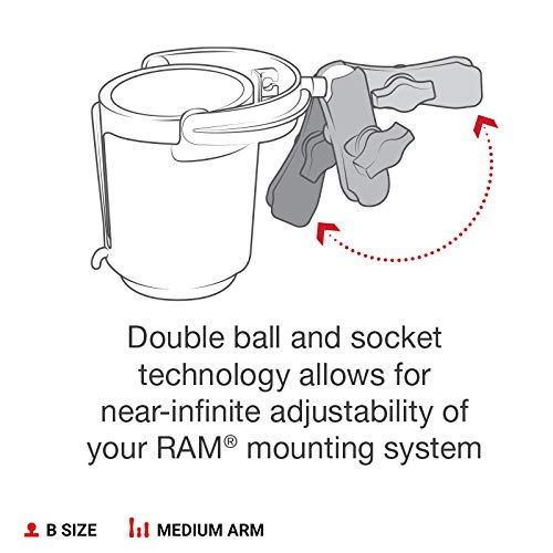 RAM Mounts RAP-B-132B-201U Level Cup 16oz Drink Holder with Double Socket Arm with Medium Arm Compatible with RAM B Size 1" Ball Components - Image 3