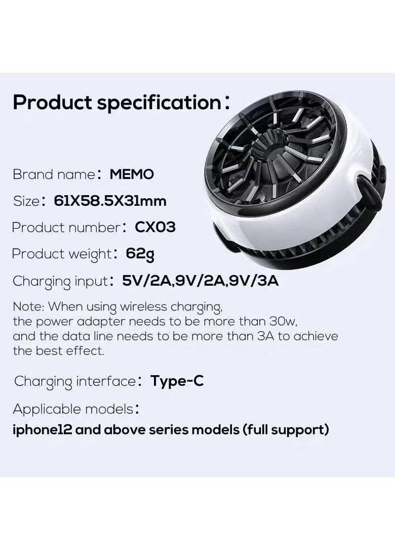 JAJEEK CX03 Cell Phone Semiconductor Magnetic Cooling Fan Radiator with Wireless Charging Function – PUBG Game Cooler for iOS & Android, Mobile Cooling for Gaming, Compact & Efficient  - Image 3