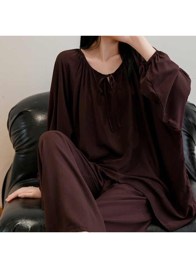 New Style Lace-up Long-sleeved Cotton Silk Pajamas For Women, Spring And Summer National Style Home Wear Set, Can Be Worn Outside, Loose Fit, Plus Size