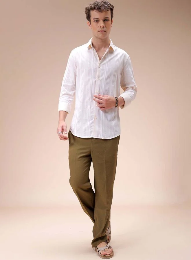 The Indian Garage Co Men Slim Fit Striped Full Sleeves Cutaway Collar Resort Wear Shirt