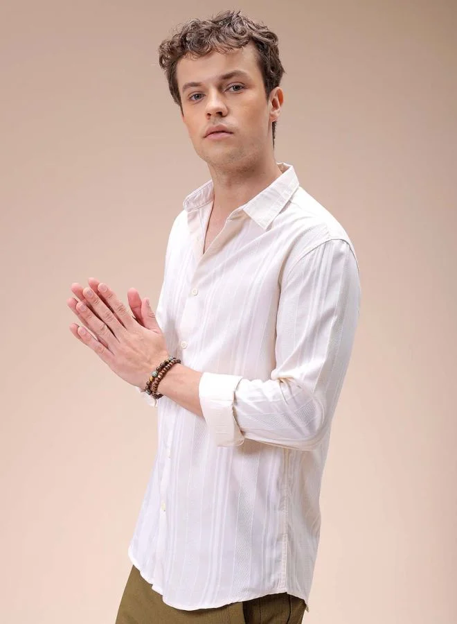The Indian Garage Co Men Slim Fit Striped Full Sleeves Cutaway Collar Resort Wear Shirt