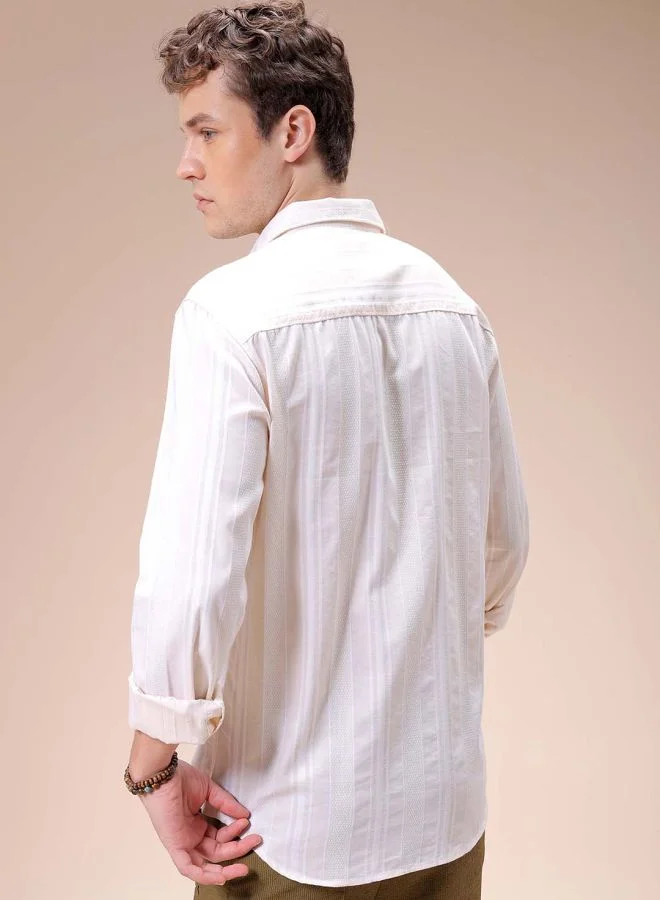 The Indian Garage Co Men Slim Fit Striped Full Sleeves Cutaway Collar Resort Wear Shirt