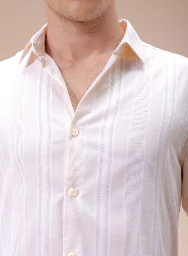 The Indian Garage Co Men Slim Fit Striped Full Sleeves Cutaway Collar Resort Wear Shirt