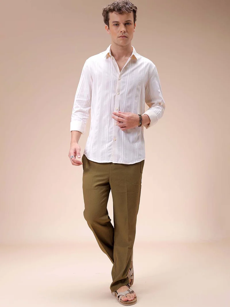 The Indian Garage Co Men Slim Fit Striped Full Sleeves Cutaway Collar Resort Wear Shirt