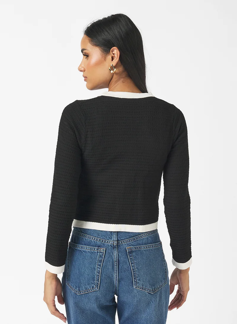 Ginger Classic Monochrome Cardigan with Gold Accents
