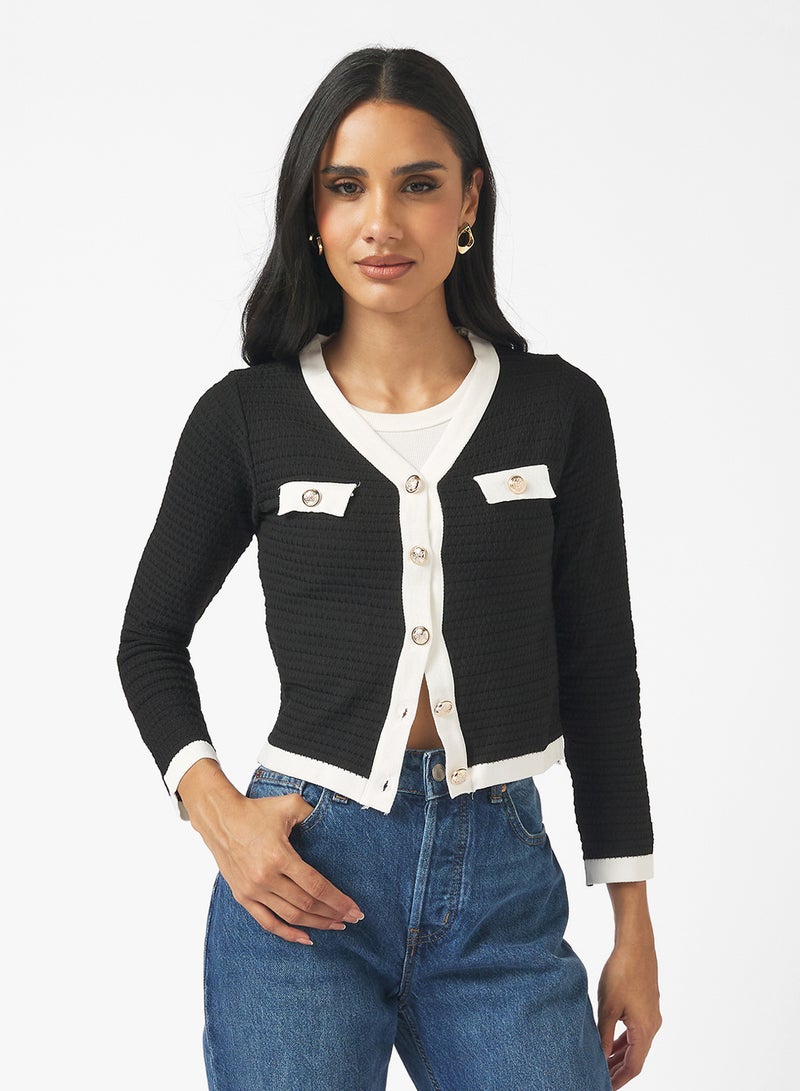 Ginger Classic Monochrome Cardigan with Gold Accents - Image 1
