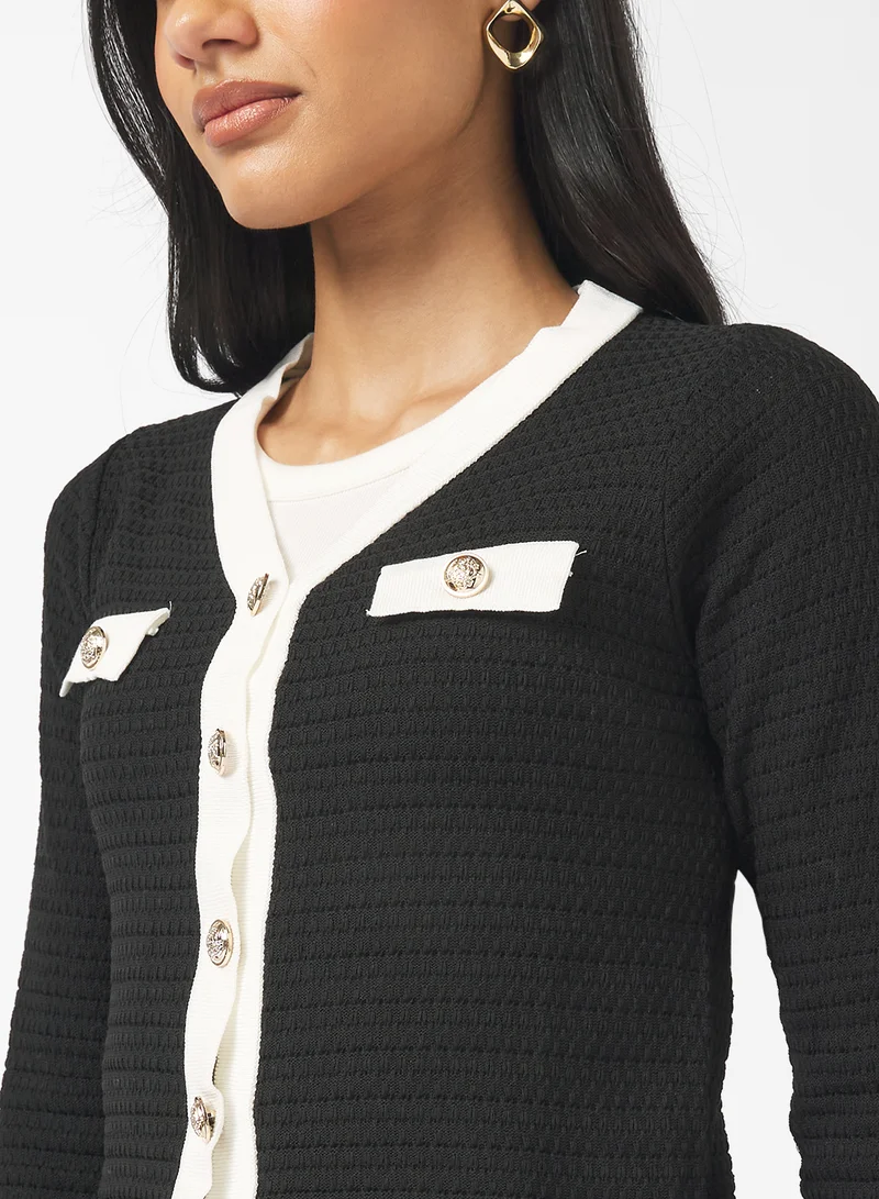 Ginger Classic Monochrome Cardigan with Gold Accents
