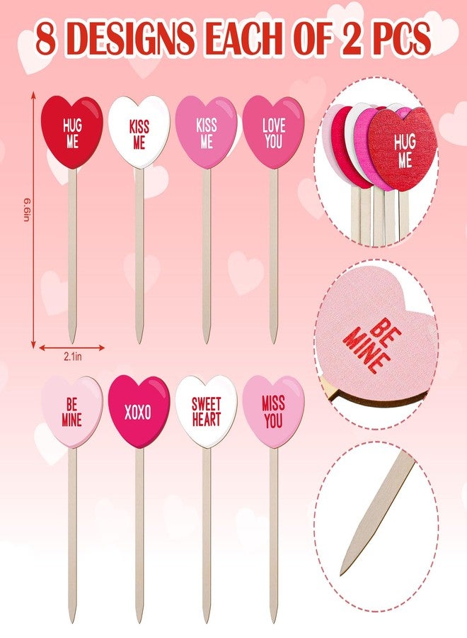 وولاين مجموعة والين من 16 قطعة من أعواد الزينة الخشبية على شكل قلوب حمراء ووردية لعيد الحب، مثالية لتزيين الطاولات في المنزل، أو لملء المزهريات، أو لحفلات الزفاف والذكرى السنوية. - Image 2