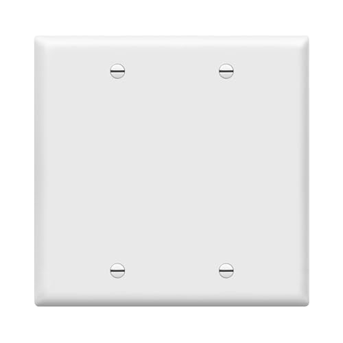 ENERLITES Double Blank Device Wall Plate, Gloss Finish, Standard Size 2-Gang 4.50" x 4.57", Polycarbonate Thermoplastic, 8802-W, White - Image 1