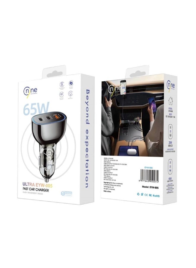 Nine 65W Ultra EYW-005 Fast Car Charger - Black