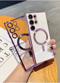 Color Fans Classic Plating Magnetic Magsafe Wireless Transparent Clear Case For Samsung Galaxy S22 Ultra Purple  - Image 3