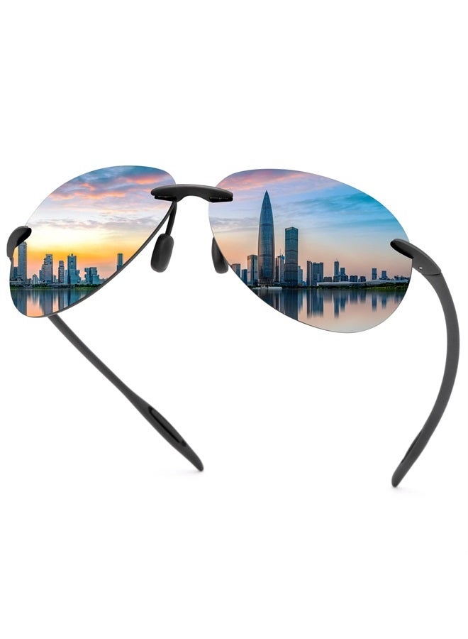 YIMI نظارات شمسية رياضية قطبية للرجال والنساء للقيادة وركوب الدراجات والجري والصيد والغولف 100% حماية من الأشعة فوق البنفسجية نظارات شمسية بدون إطار ظلال عصرية نظارات عاكسة كلاسيكية عدسات مرآة نظارات سوداء - Image 1