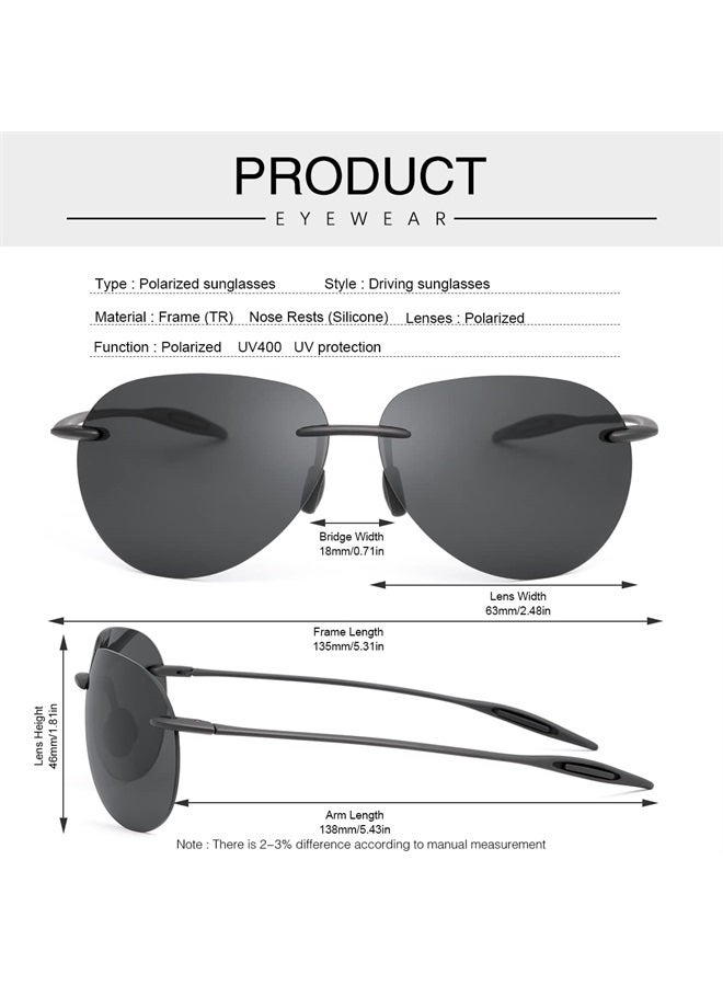 YIMI نظارات شمسية رياضية قطبية للرجال والنساء للقيادة وركوب الدراجات والجري والصيد والغولف 100% حماية من الأشعة فوق البنفسجية نظارات شمسية بدون إطار ظلال عصرية نظارات عاكسة كلاسيكية عدسات مرآة نظارات سوداء - Image 3