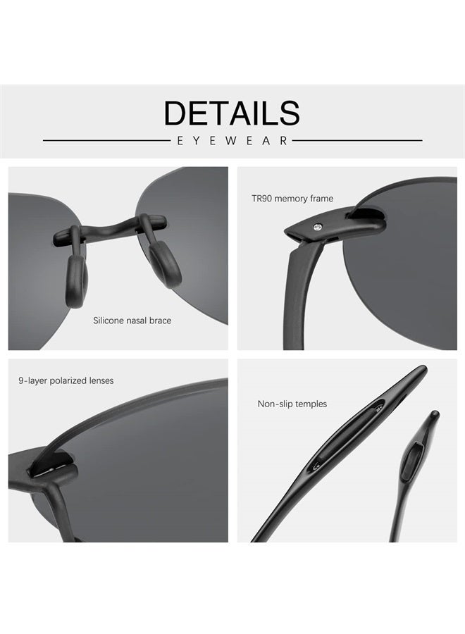 YIMI نظارات شمسية رياضية قطبية للرجال والنساء للقيادة وركوب الدراجات والجري والصيد والغولف 100% حماية من الأشعة فوق البنفسجية نظارات شمسية بدون إطار ظلال عصرية نظارات عاكسة كلاسيكية عدسات مرآة نظارات سوداء - Image 5