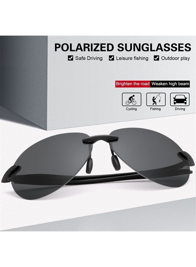 YIMI نظارات شمسية رياضية قطبية للرجال والنساء للقيادة وركوب الدراجات والجري والصيد والغولف 100% حماية من الأشعة فوق البنفسجية نظارات شمسية بدون إطار ظلال عصرية نظارات عاكسة كلاسيكية عدسات مرآة نظارات سوداء - Image 2