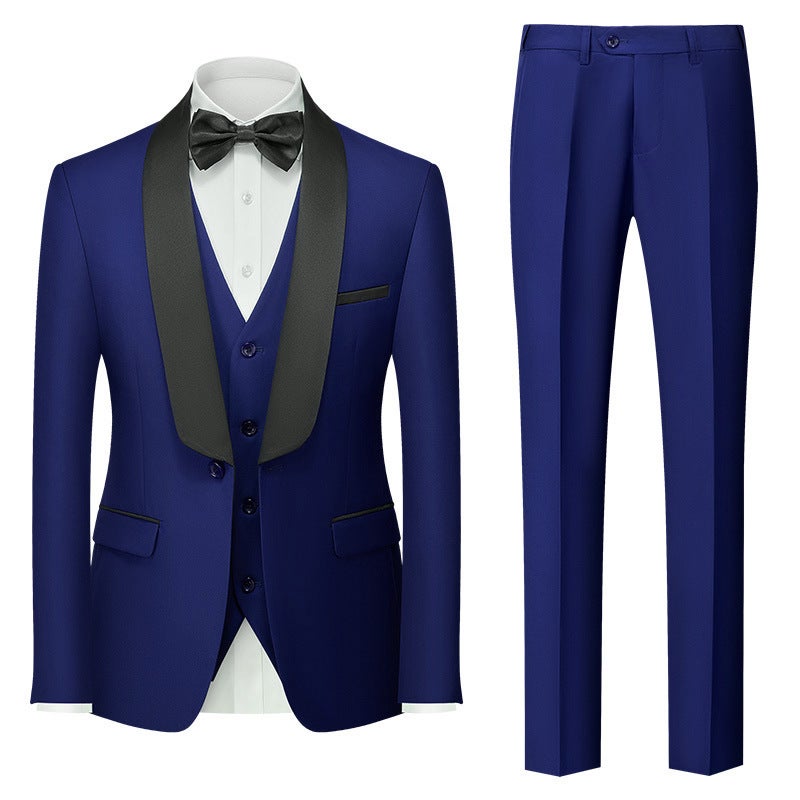Suit Three-Piece Men'S Korean Style Slim Double Slit Dress Suit Banquet Wedding Suit - Image 1